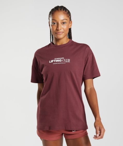 Women's Gymshark Social Club Oversized T-Shirts Burgundy | CA 180N6A